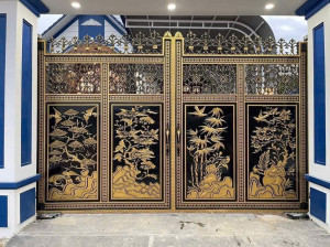 Cổng nhôm đúc Tứ Quý Bình An